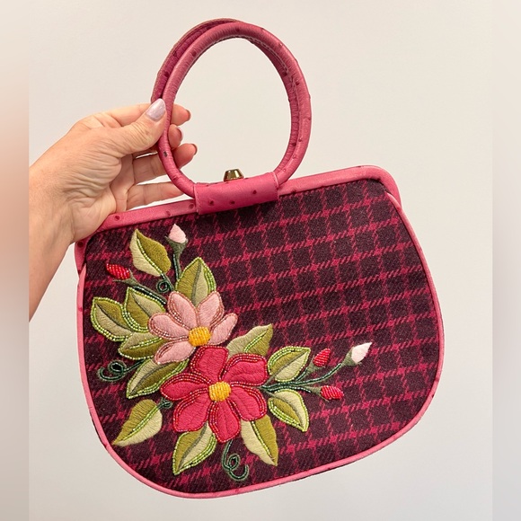 Gorgeous Vintage Isabella Fiore Purse Handbag Clutch Floral Embellished Beaded - Picture 3 of 8